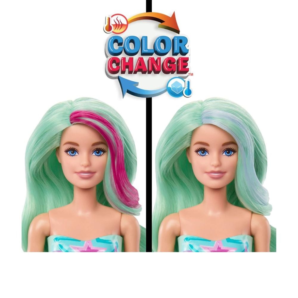 Papusa surpriza, Barbie, Color Reveal, Mermaid, 6 surprize, HRK12