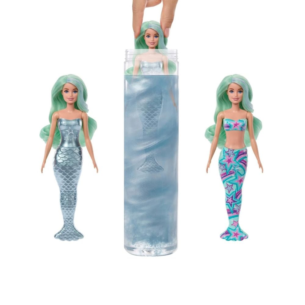 Papusa surpriza, Barbie, Color Reveal, Mermaid, 6 surprize, HRK12