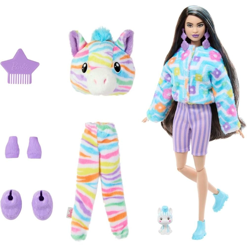 Papusa Barbie, Cutie Reveal, Zebra, 10 surprize, HRK39