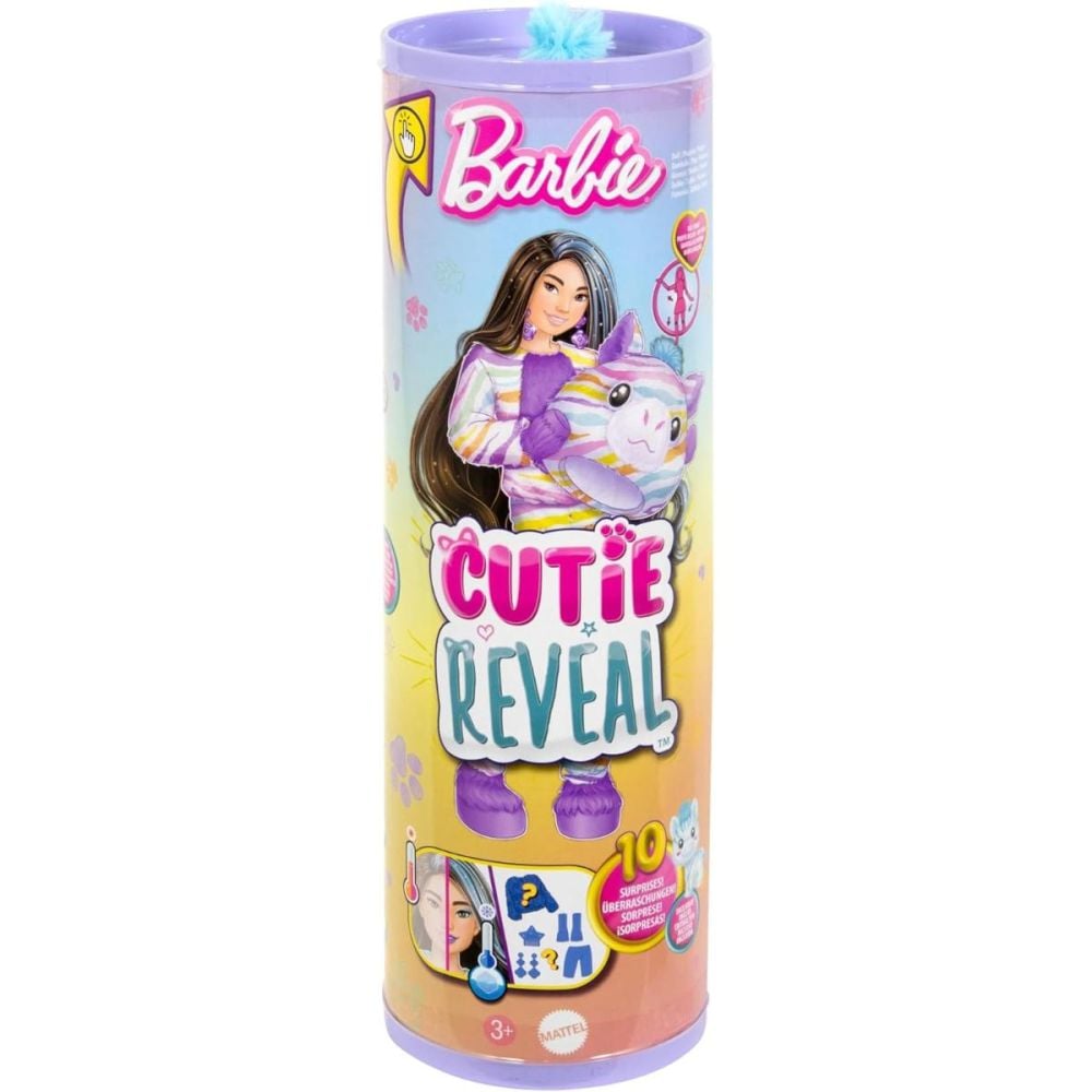 Papusa Barbie, Cutie Reveal, Zebra, 10 surprize, HRK39