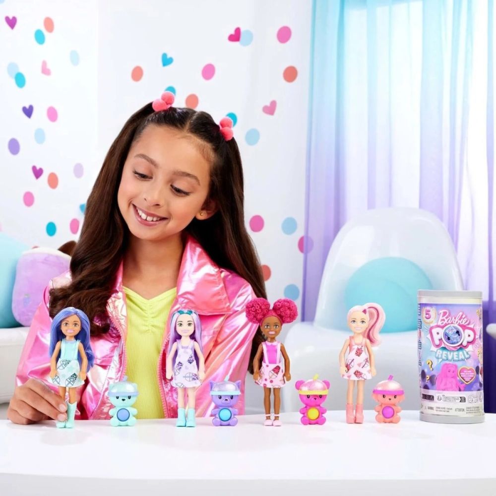 Papusa surpriza Chelsea, Barbie, Pop Reveal, Bubble Tea, 5 surprize, HRK63