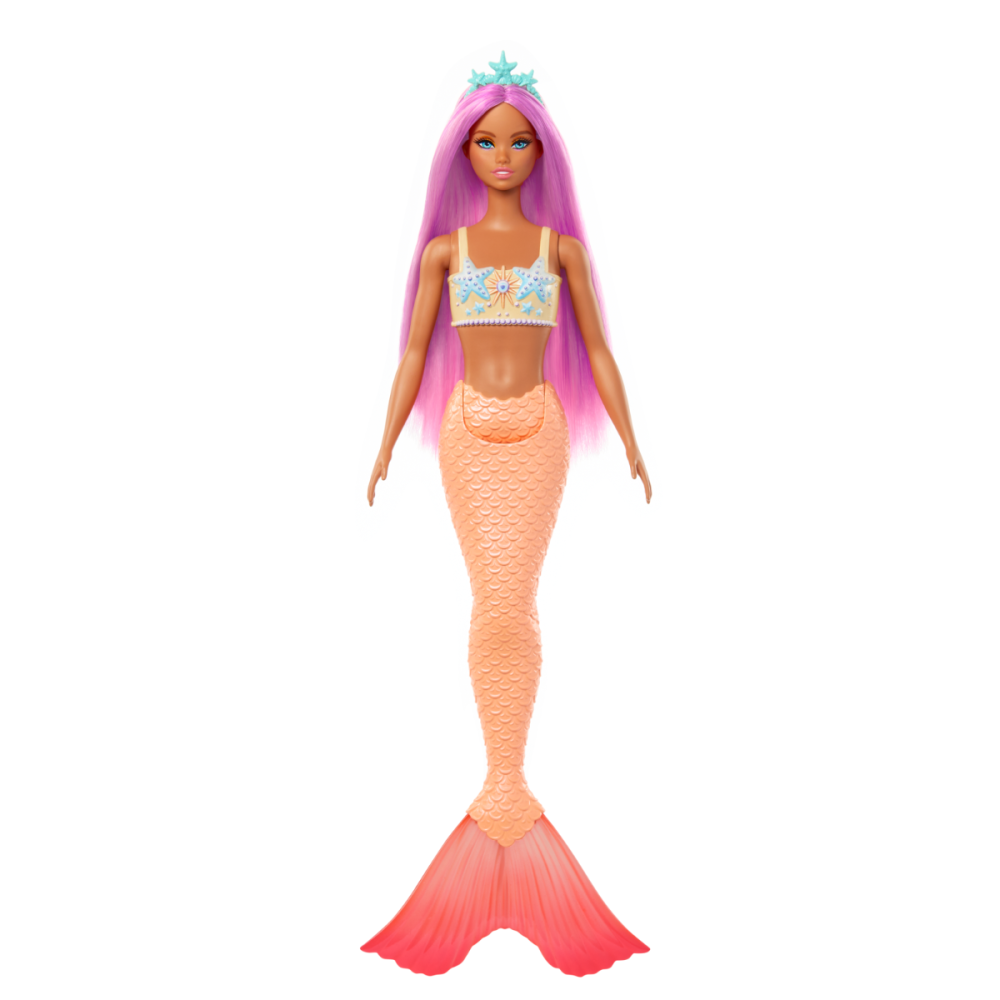 Papusa sirena cu accesorii, Barbie, Portocaliu, HRR05