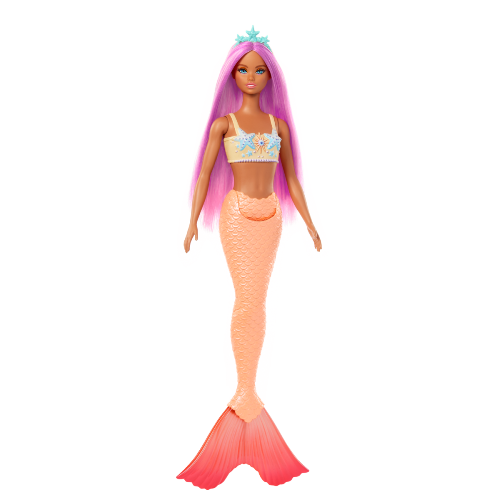 Papusa sirena cu accesorii, Barbie, Portocaliu, HRR05