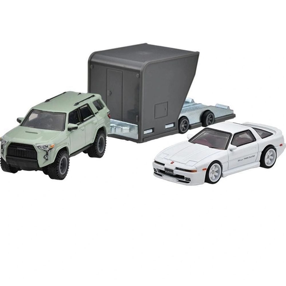 Transportator cu masinuta Hot Wheels, 18 Toyota 4Runner si 89 Toyota Supra, HRV37