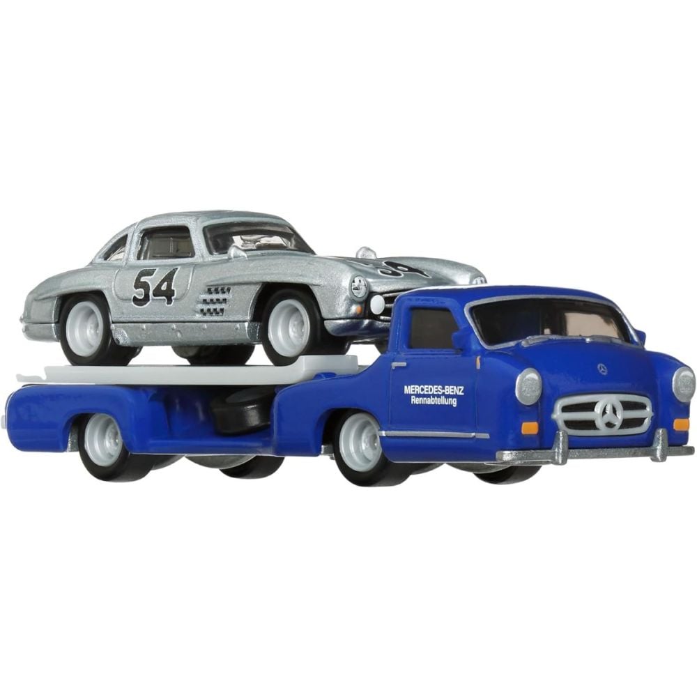 Transportator cu masinuta Hot Wheels, Mercedes-Benz Blaues Wunder si Mercedes-Benz 300 SL, HRV48