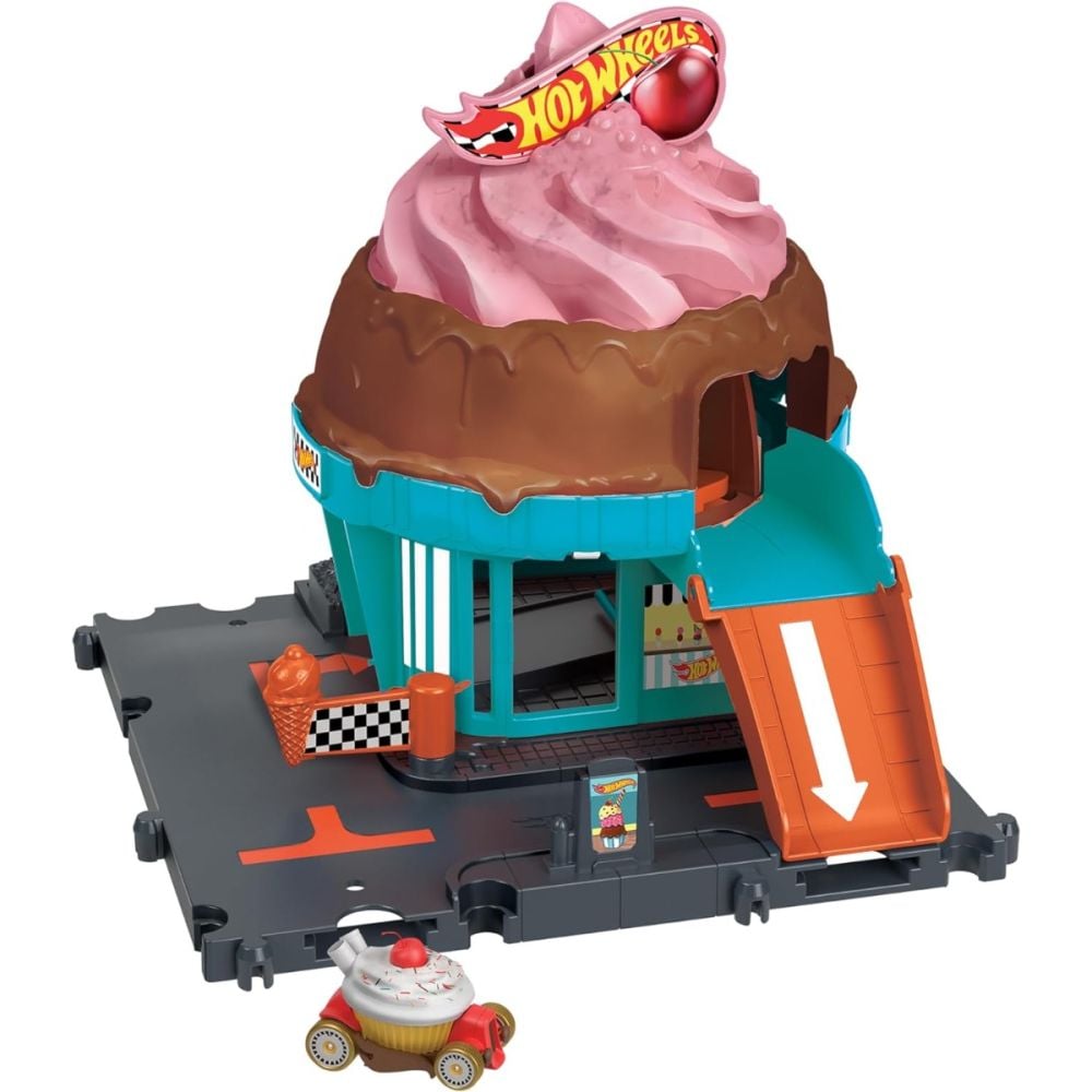 Set de joaca cu masinuta, Hot Wheels, Downtown Ice Cream Swirl, HTN77