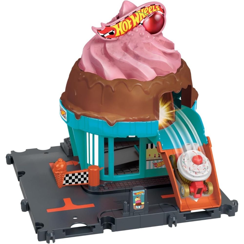 Set de joaca cu masinuta, Hot Wheels, Downtown Ice Cream Swirl, HTN77