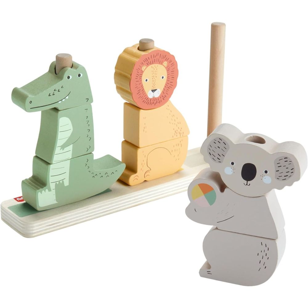 Forme din lemn, Fisher Price, Animalute, 10 piese, HXV04