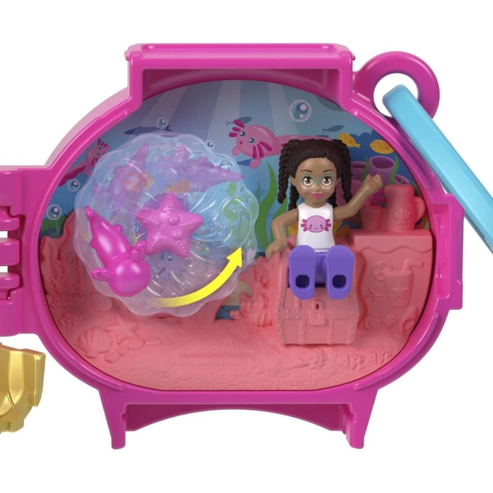 Mini gentuta in forma de animalut cu accesorii, Polly Pocket, Axolotl, HXX22