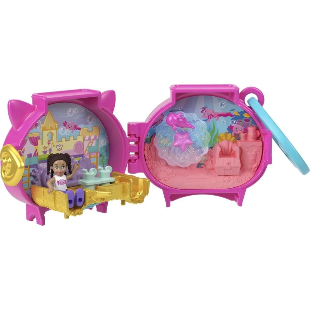 Mini gentuta in forma de animalut cu accesorii, Polly Pocket, Axolotl, HXX22