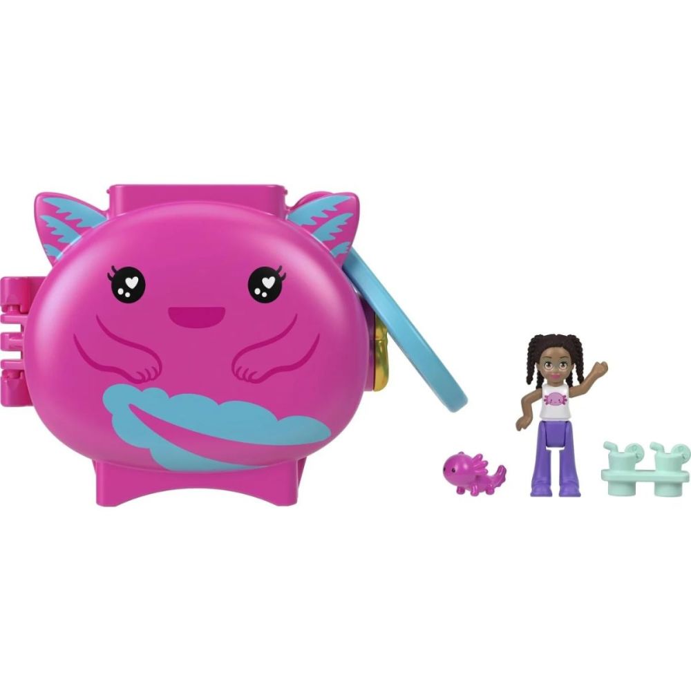 Mini gentuta in forma de animalut cu accesorii, Polly Pocket, Axolotl, HXX22