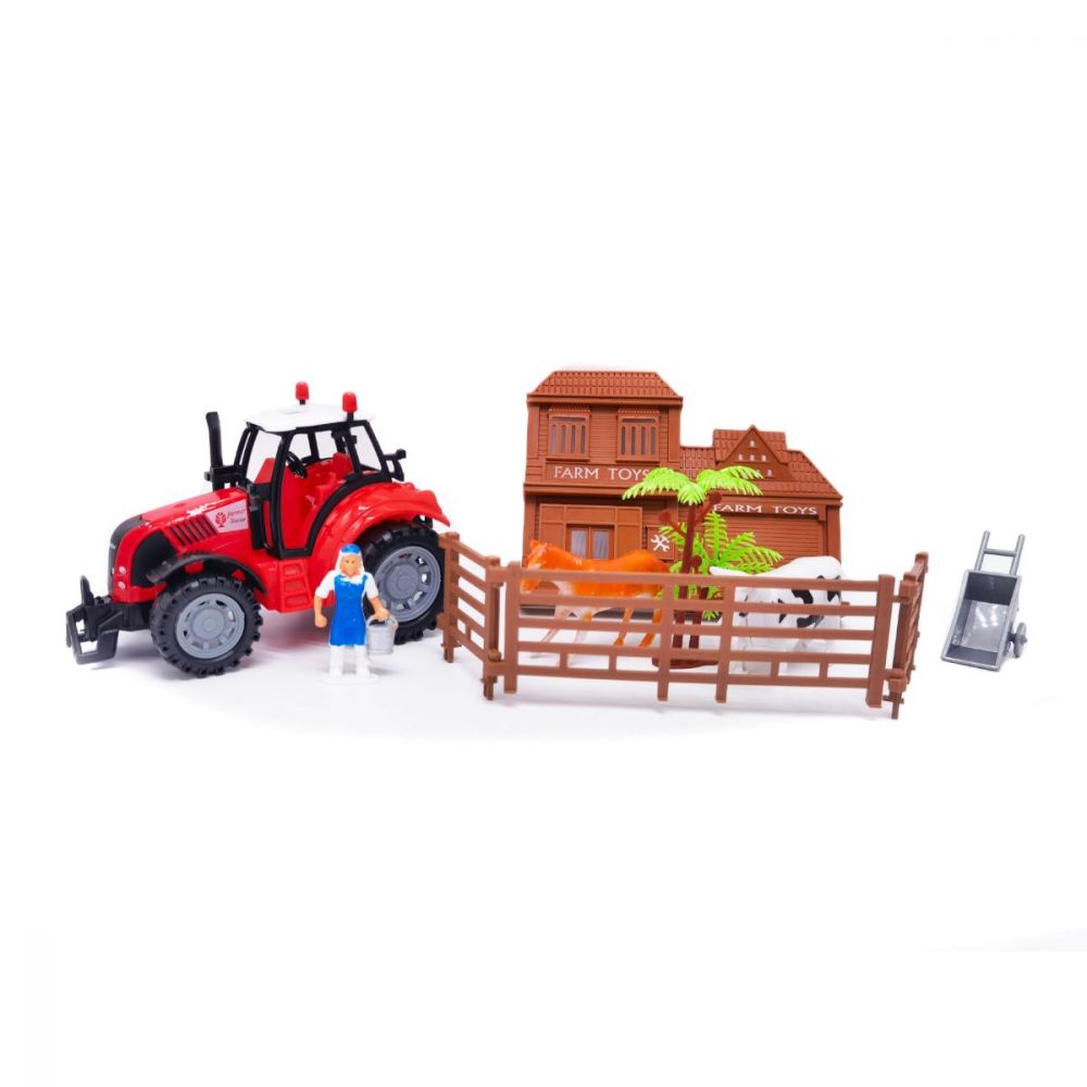 Tractor si mini-ferma cu animale, Farmer Toys, Cool Machines, rosu