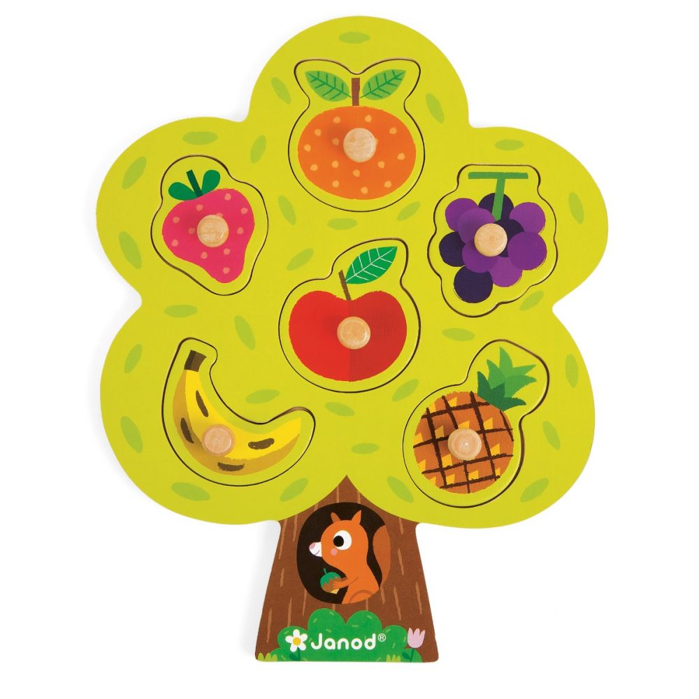 Puzzle din lemn Janod - Copac cu fructe, 6 piese