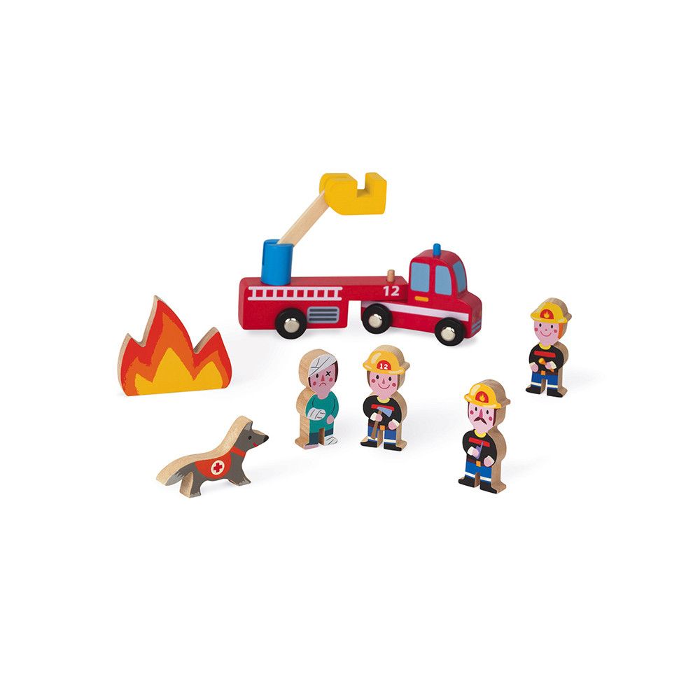Set de joaca din lemn, Mini povesti Janod, Pompieri
