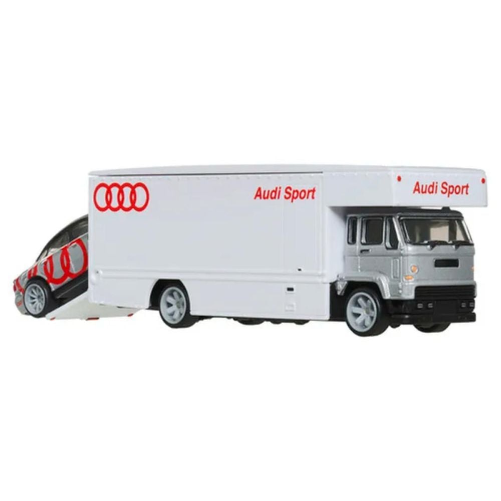 Transportator cu masinuta Hot Wheels, Audi S4 Quattro si Fleet Flyer, JBM30