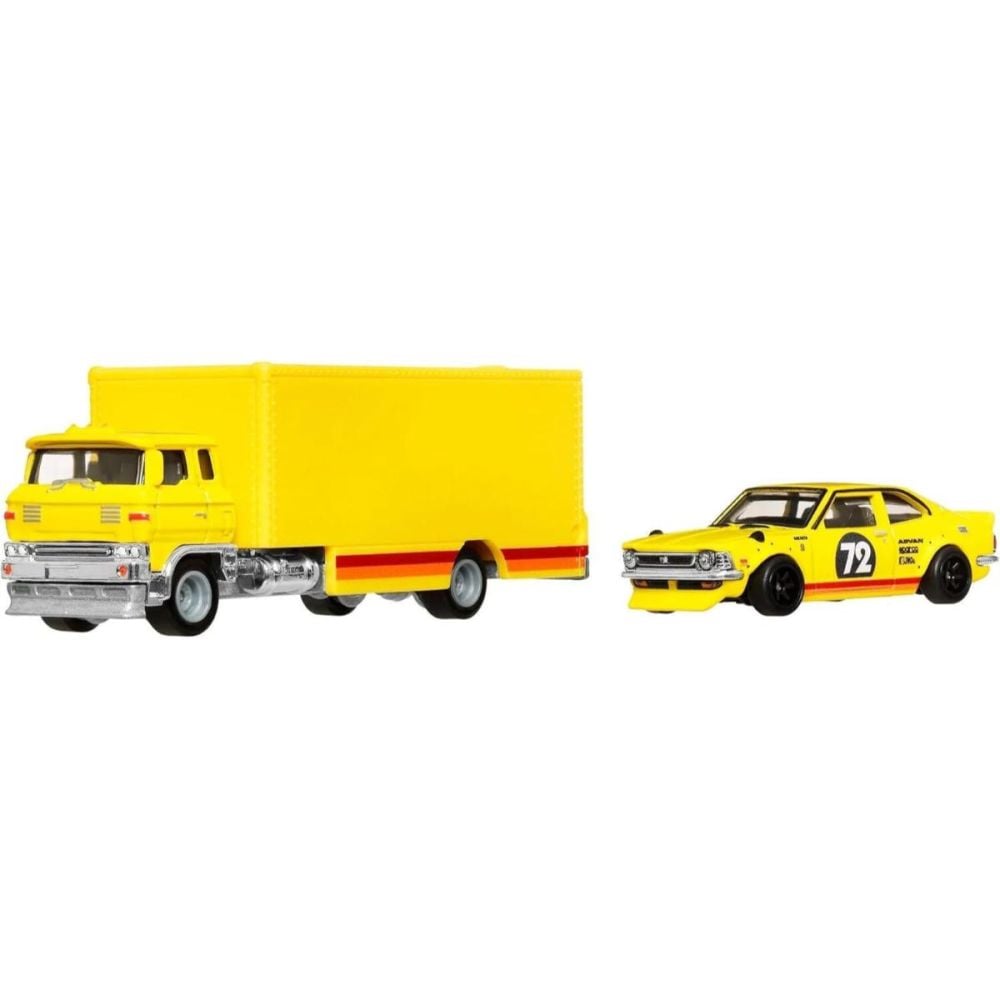 Transportator cu masinuta Hot Wheels, 1972 Toyota Corolla Levin si Sakura Sprinter, JBM34