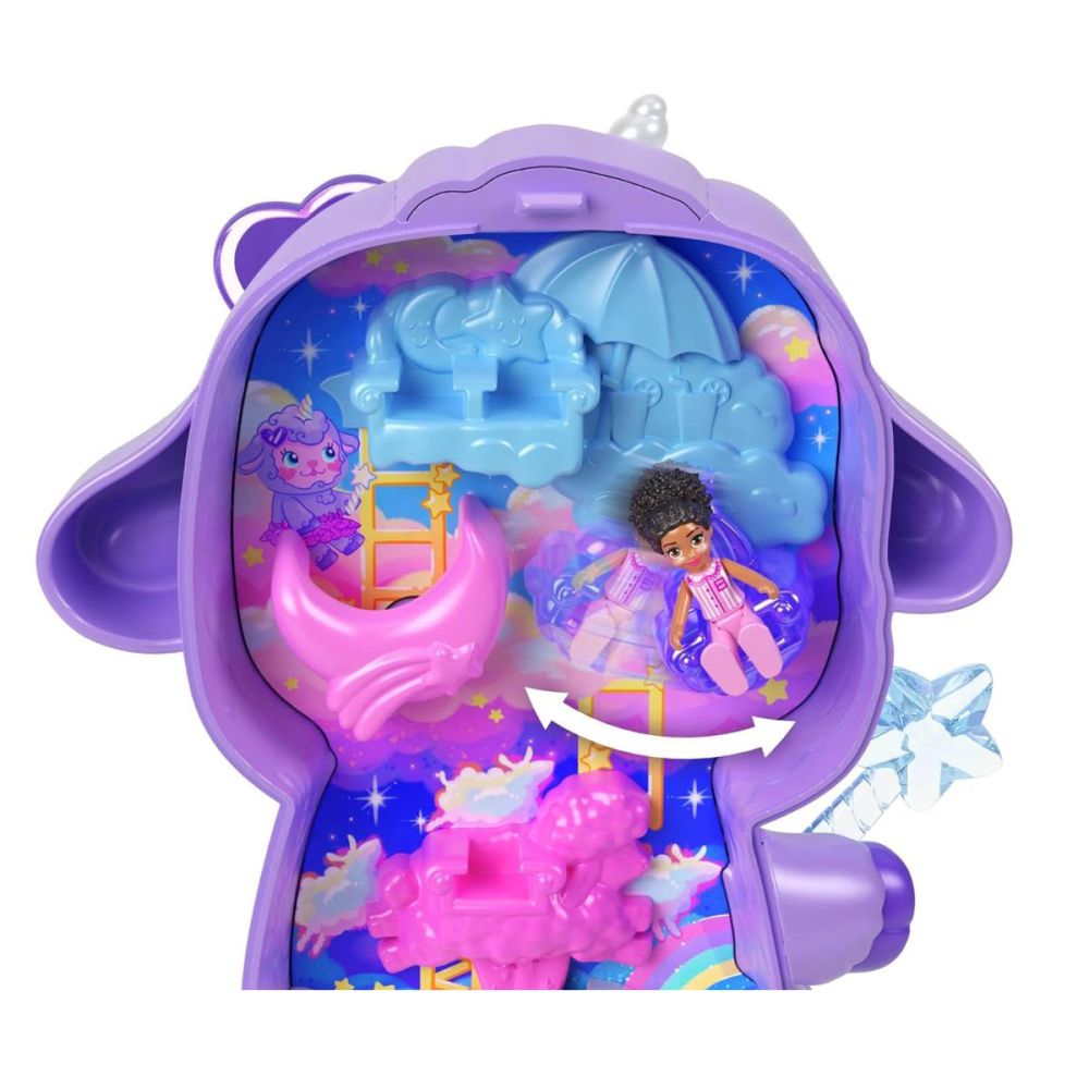 Set de joaca cu papusa si accesorii in gentuta, Polly Pocket, Cozy Dreamland Lamb, JCB15