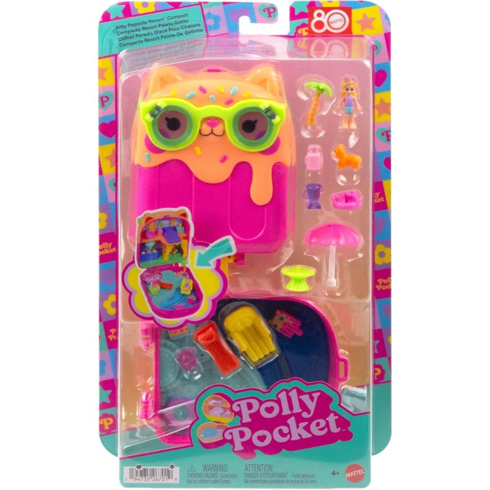 Set de joaca cu papusa si accesorii in gentuta, Polly Pocket, Kitty Popsicle, JCB17