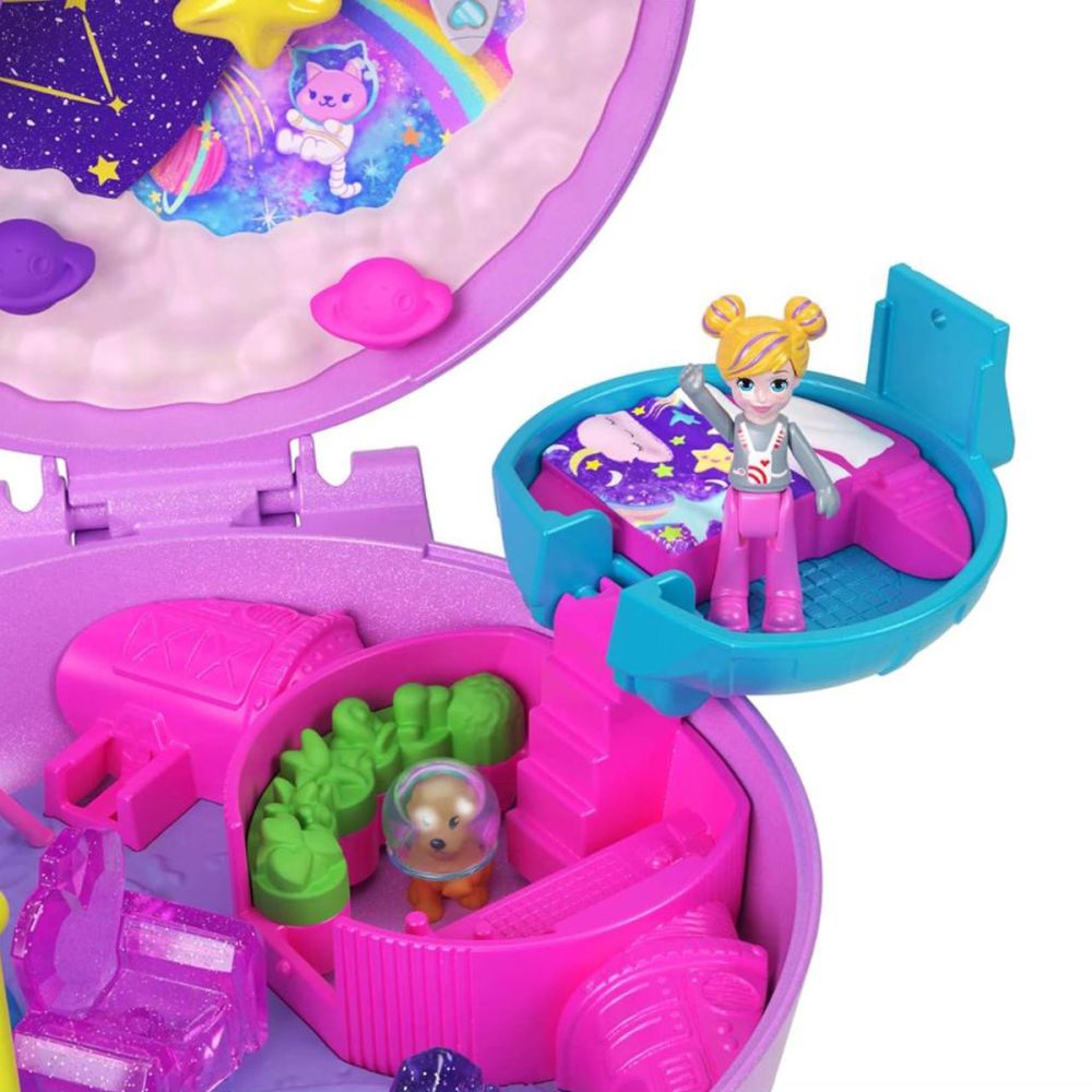 Set de joaca cu papusa si accesorii in gentuta, Polly Pocket, Planet Polly Space Casket, JCB18
