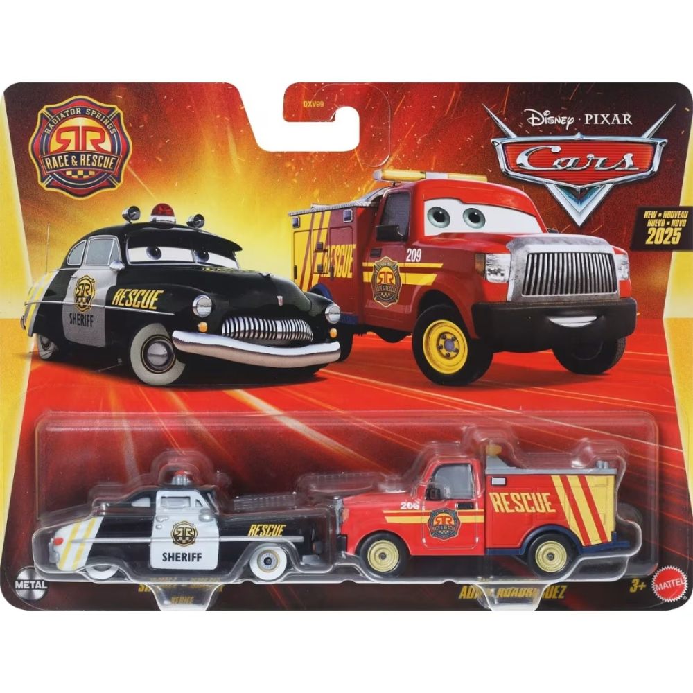 Set 2 masinute din metal, Disney Cars, Sheriff si Adam Roadriguez