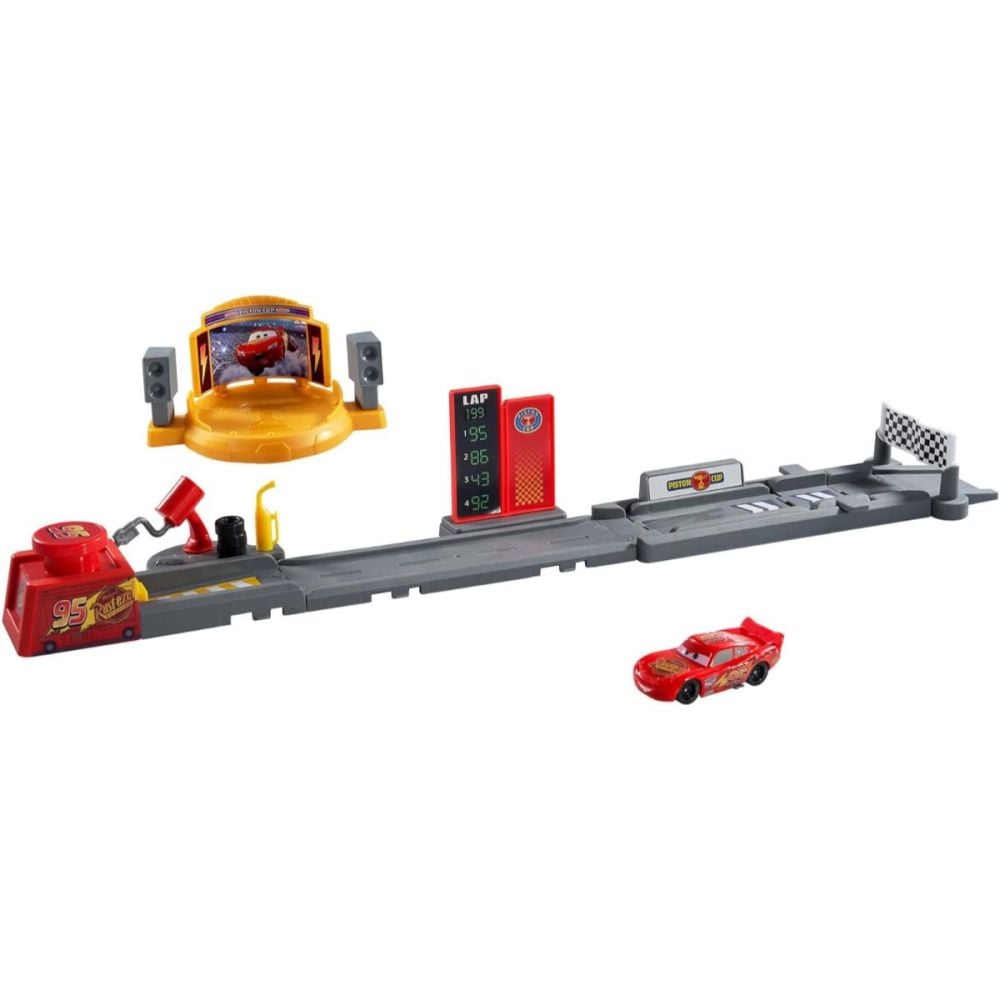 Set de joaca cu masinuta Disney Cars, Piston Cup Jump and Stunt Runway, JDJ02