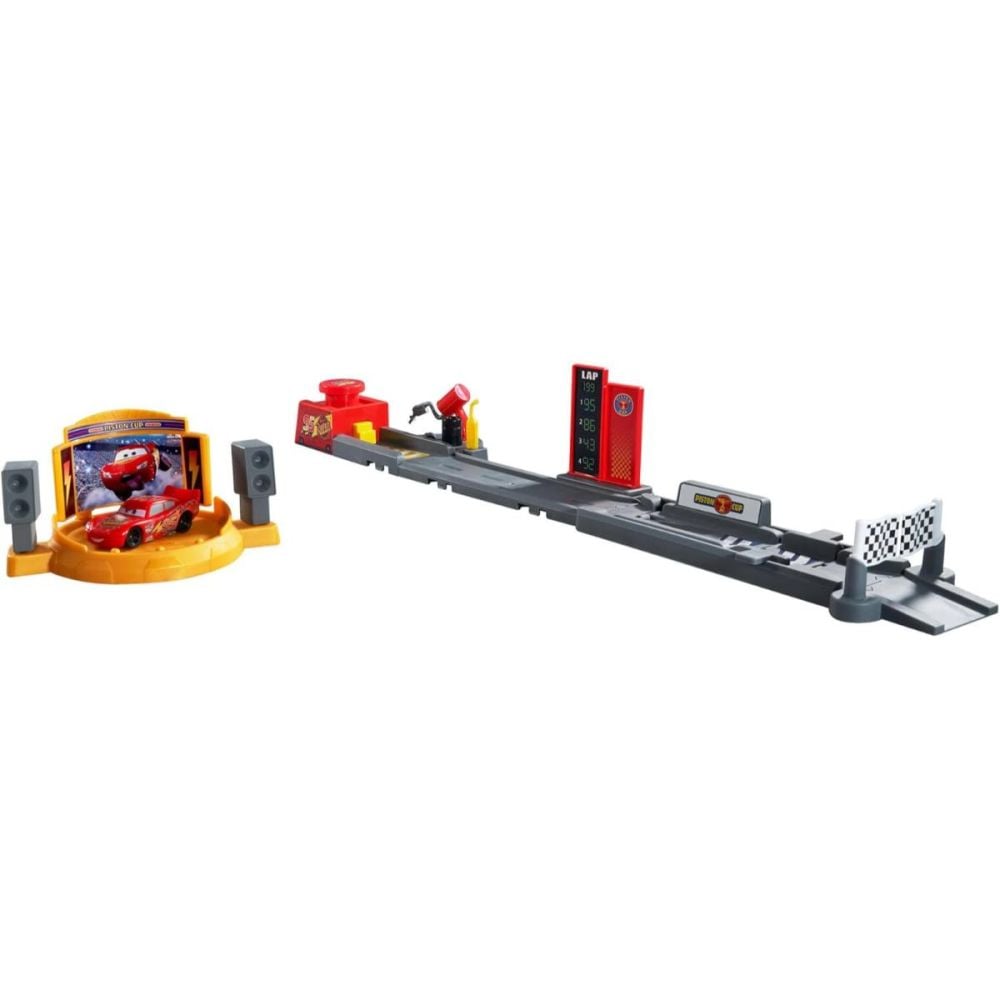 Set de joaca cu masinuta Disney Cars, Piston Cup Jump and Stunt Runway, JDJ02