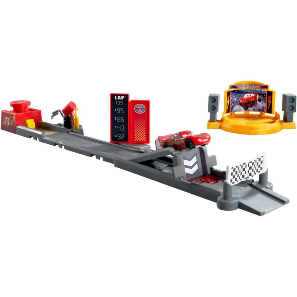 Set de joaca cu masinuta Disney Cars, Piston Cup Jump and Stunt Runway, JDJ02
