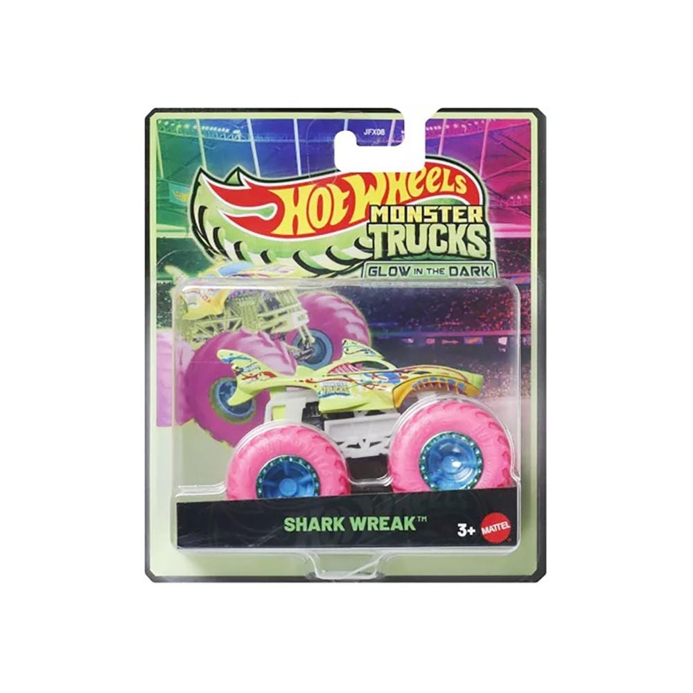 Masina Hot Wheels, Monster Truck, Glow In The Dark, Shark Wreak, JFX14