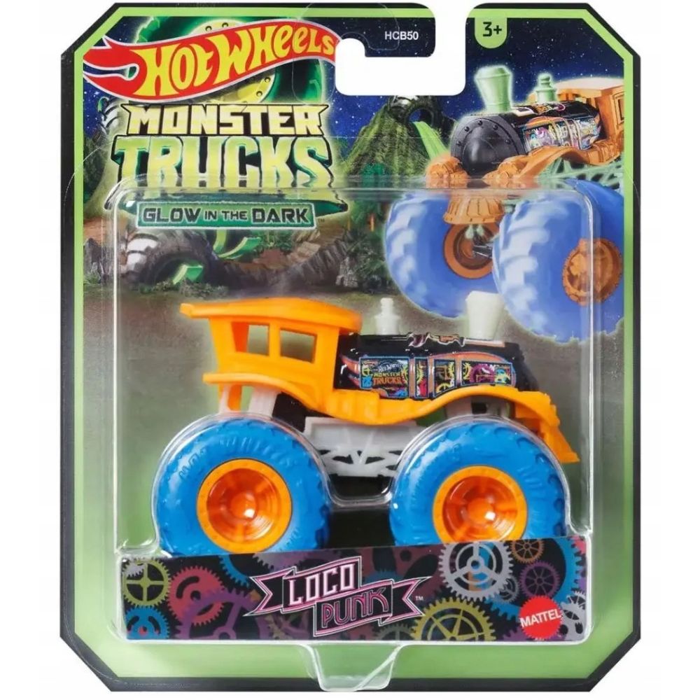 Masina Hot Wheels, Monster Truck, Glow In The Dark, Loco Punk, JFX20