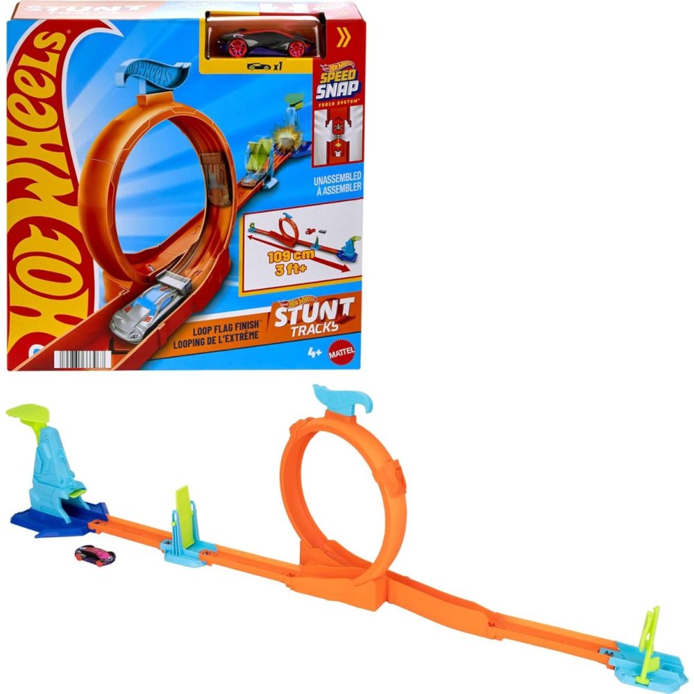 Set de joaca cu masinuta, Hot Wheels Stunt Track, Loop Flag Finish, JHK77