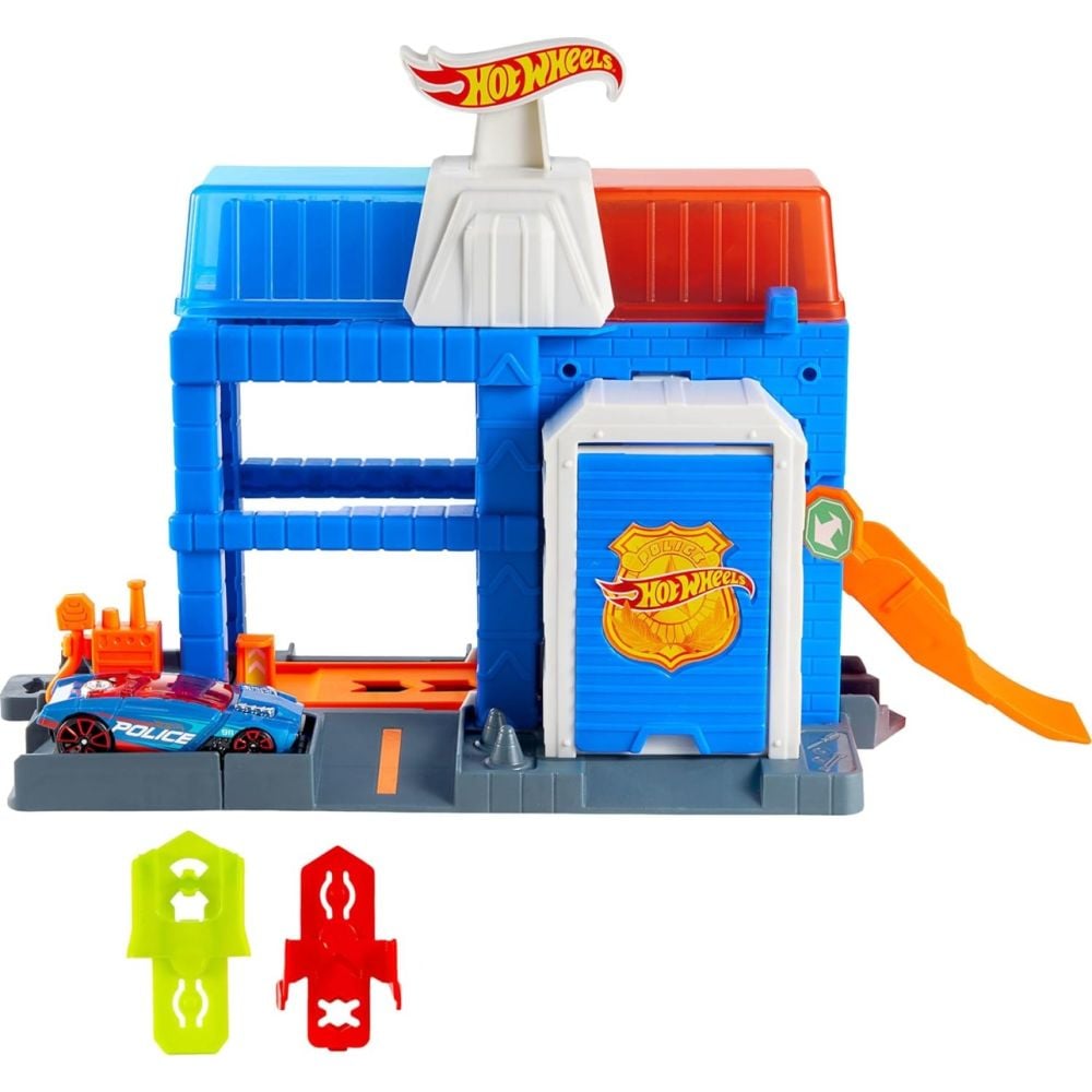 Set de joaca cu masinuta, Hot Wheels, Downtown, Police Tower, JHL74