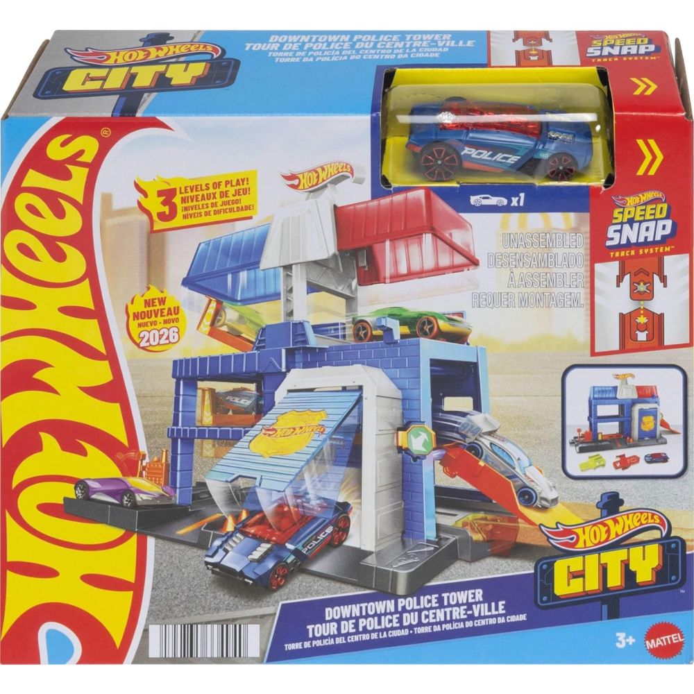 Set de joaca cu masinuta, Hot Wheels, Downtown, Police Tower, JHL74