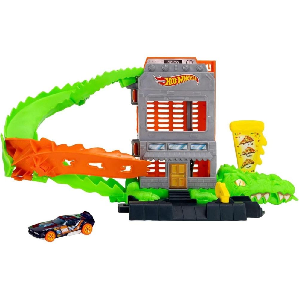 Set de joaca cu masinuta, Hot Wheels City, Croc Pizza Attack, JHL93