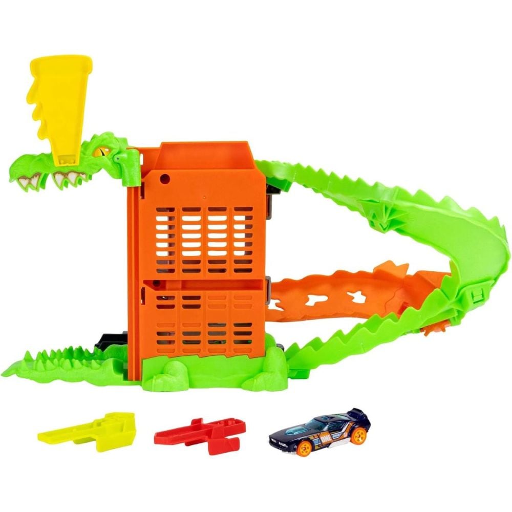 Set de joaca cu masinuta, Hot Wheels City, Croc Pizza Attack, JHL93