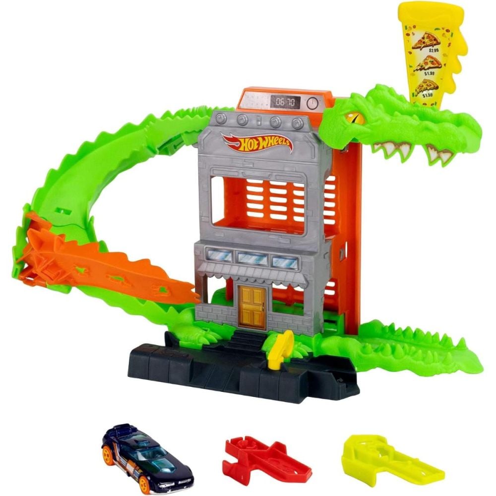 Set de joaca cu masinuta, Hot Wheels City, Croc Pizza Attack, JHL93
