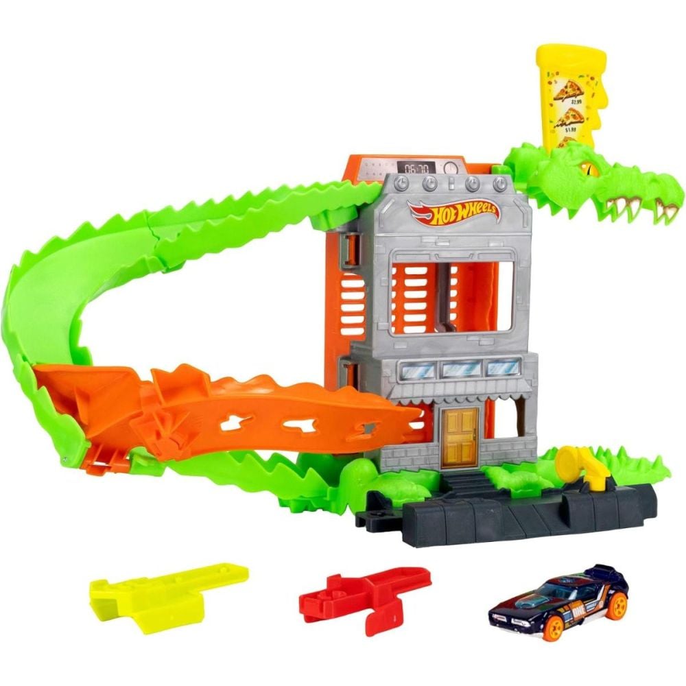 Set de joaca cu masinuta, Hot Wheels City, Croc Pizza Attack, JHL93