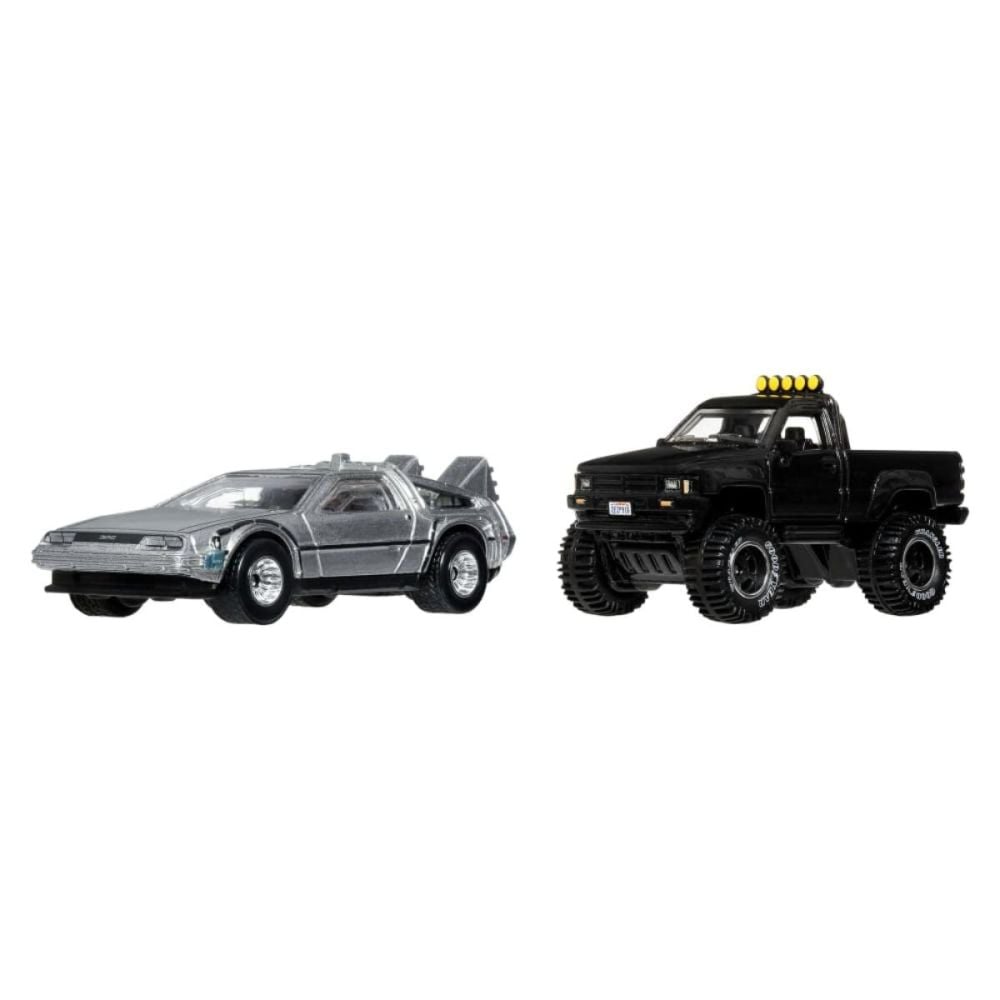 Set 2 masini metalice, Hot Wheels, Car Culture, Back to the Future Time Machine si 1987 Toyota Pickup Truck, JHW48