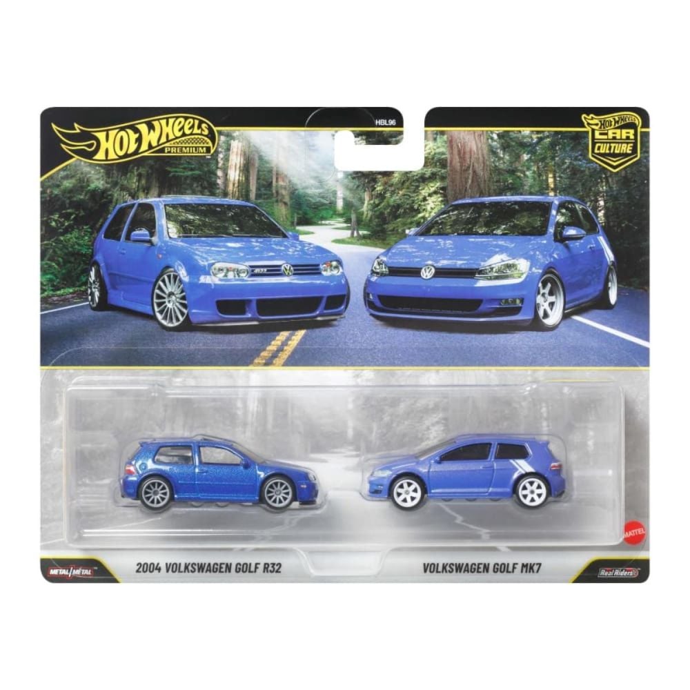 Set 2 masini metalice, Hot Wheels, Car Culture, Volkswagen R32 Gold 2004 si Volkswagen Golf MK7, JHW49