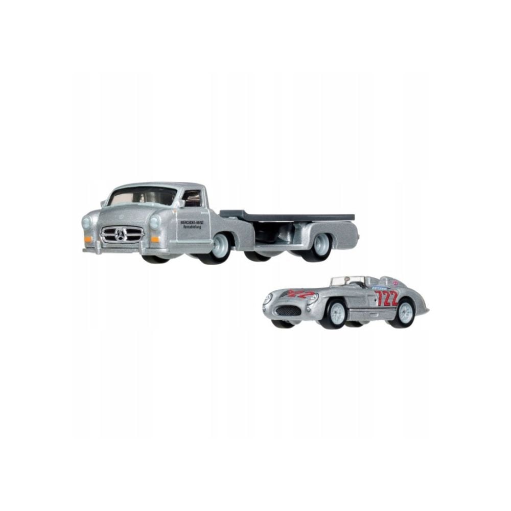 Transportator cu masinuta Hot Wheels, Car Culture Team Transport, Mercedes-Benz 300 SLR si Mercedes-Benz Renntransporter, JHX90