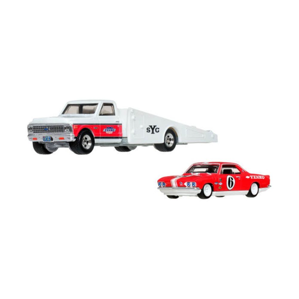Transportator cu masinuta Hot Wheels, Car Culture Team Transport, 66 Chevrolet Corvair Yenko Stinger si 72 Chevy Ramp Truck C, JHX91