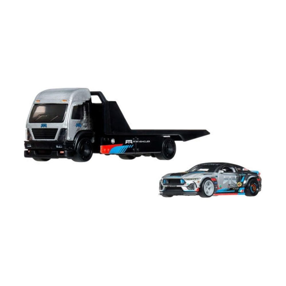 Transportator cu masinuta Hot Wheels, Car Culture Team Transport, 2024 Ford Mustang RTR Spec 5-FD si Aero Lift, JHX92