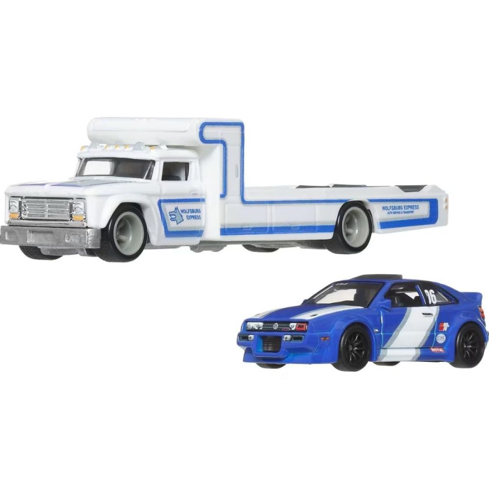Transportator cu masinuta Hot Wheels, Car Culture Team Transport, Volkswagen Corrado VR6 si Retro Rig, JHX95