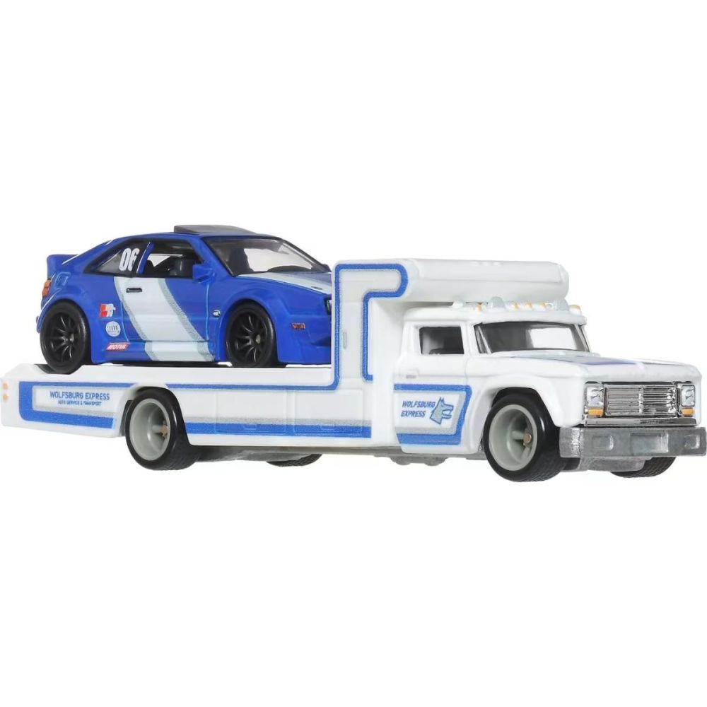 Transportator cu masinuta Hot Wheels, Car Culture Team Transport, Volkswagen Corrado VR6 si Retro Rig, JHX95