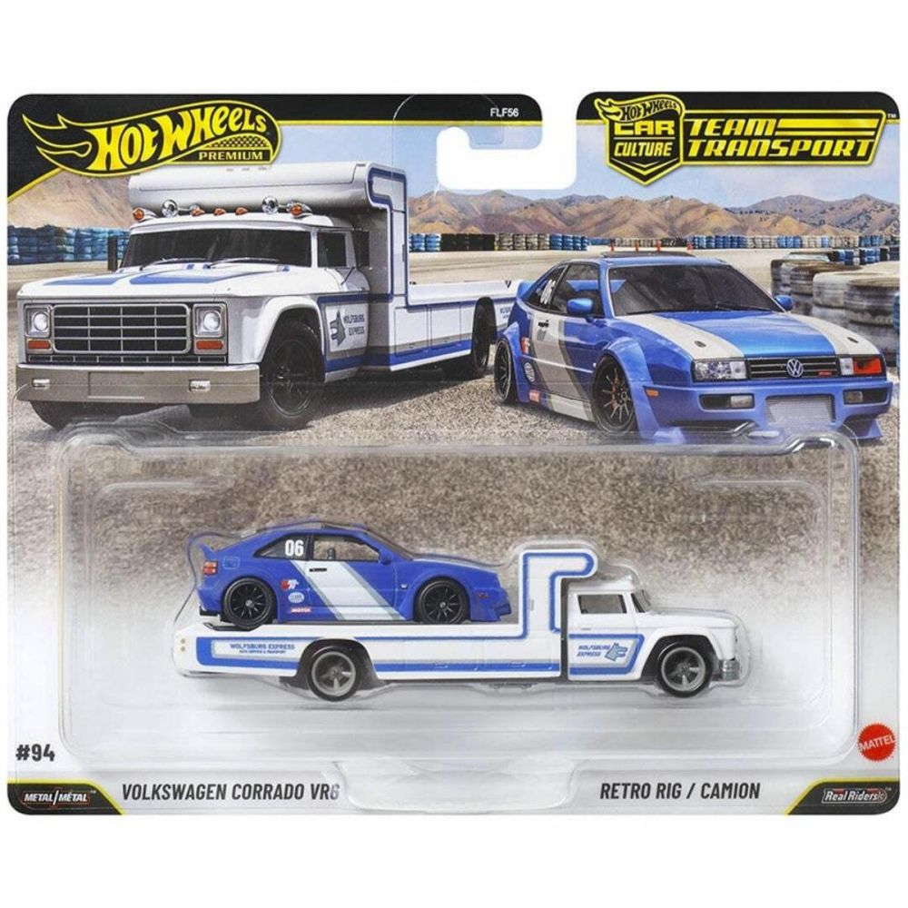 Transportator cu masinuta Hot Wheels, Car Culture Team Transport, Volkswagen Corrado VR6 si Retro Rig, JHX95