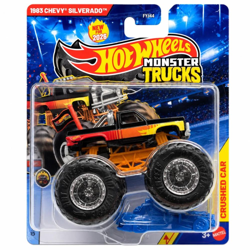 Masinuta Hot Wheels, Monster Truck, Crushed Car, 1983 Chevy Silverado, JHY36