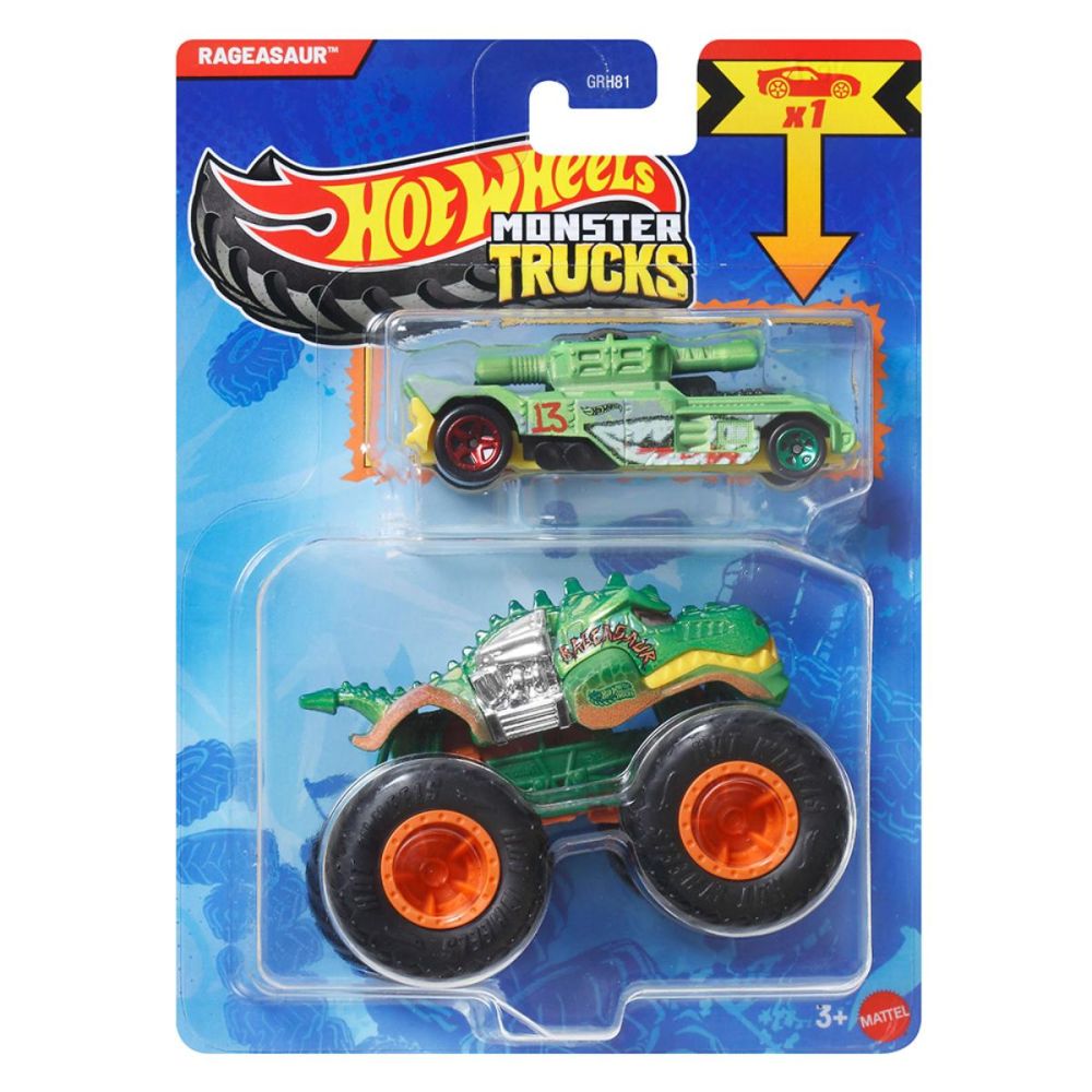 Set 2 vehicule, Hot Wheels, Monster Truck, Ragesaur, 1:64, JJT55