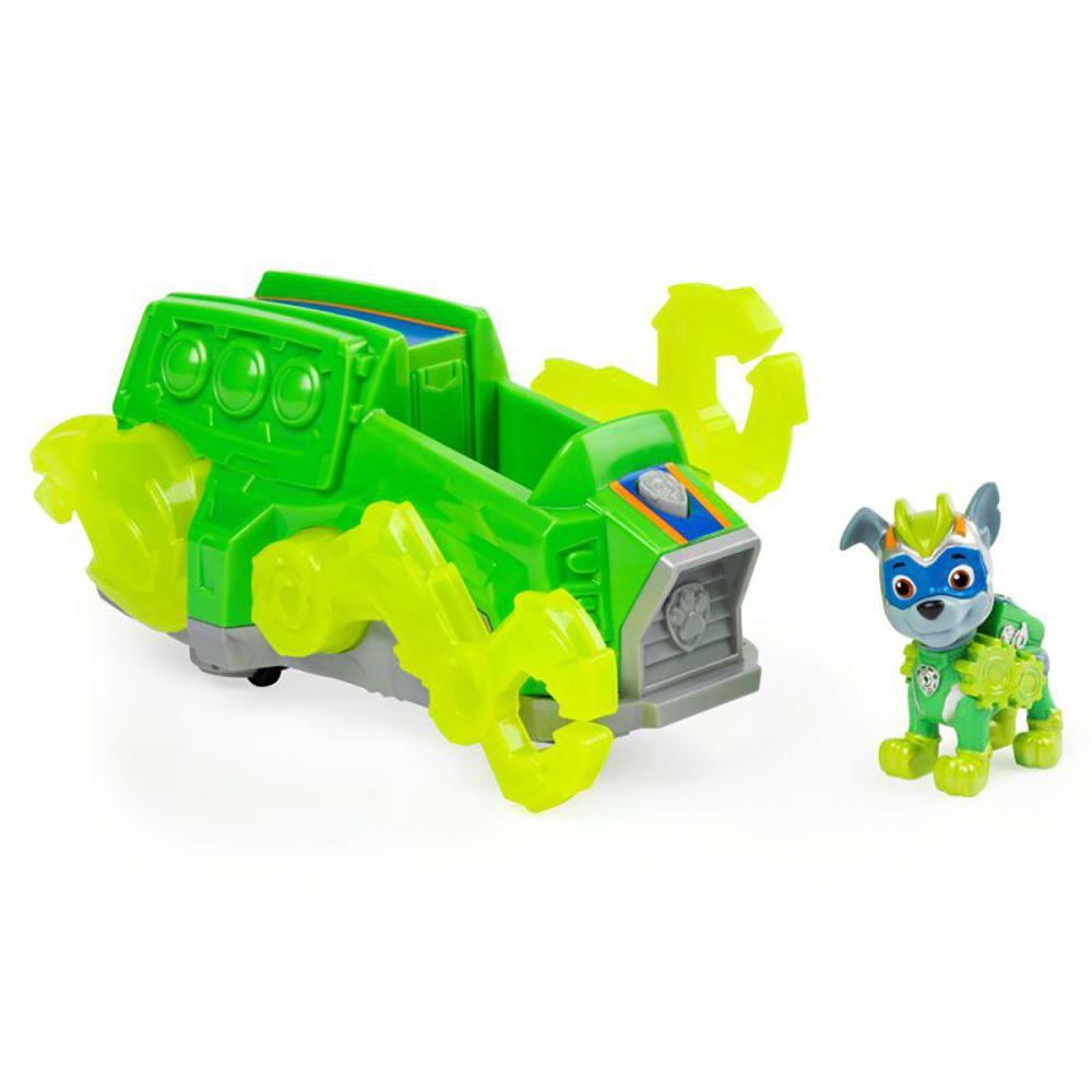 Figurina cu vehicul Paw Patrol Deluxe Vehicle Mighty Pups, Rocky 20121276