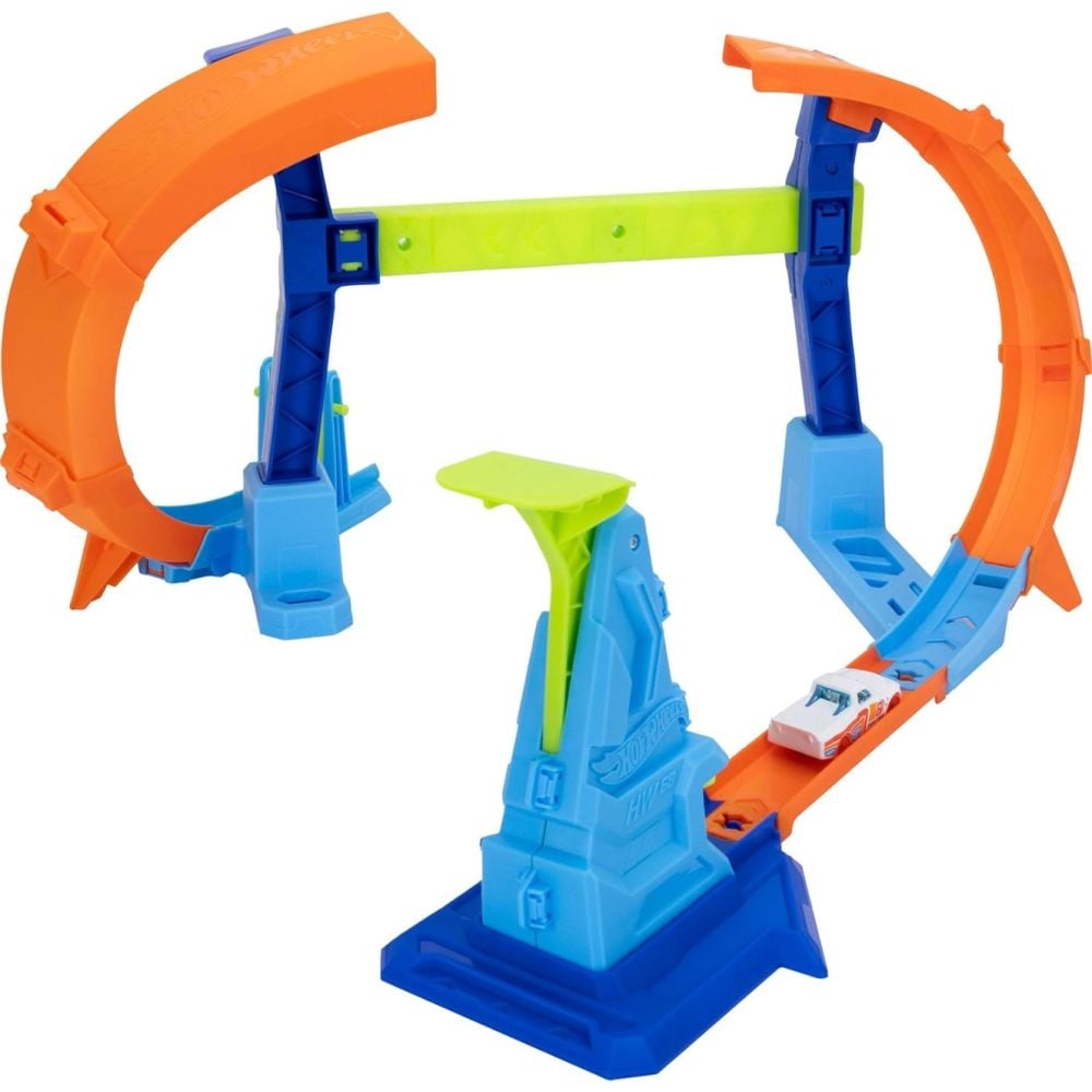 Set de joaca cu masinuta, Hot Wheels, Stunt Tracks, Corkscrew Jump Champion, JLM91