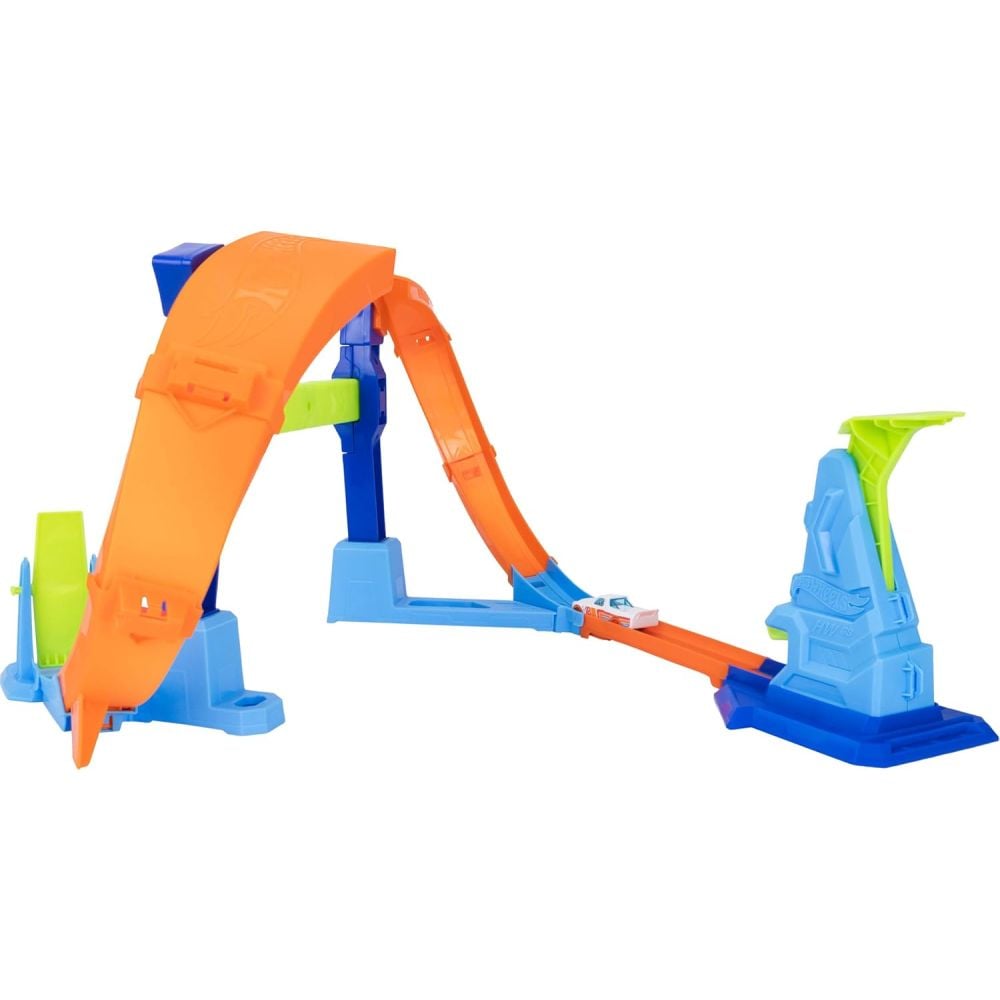 Set de joaca cu masinuta, Hot Wheels, Stunt Tracks, Corkscrew Jump Champion, JLM91