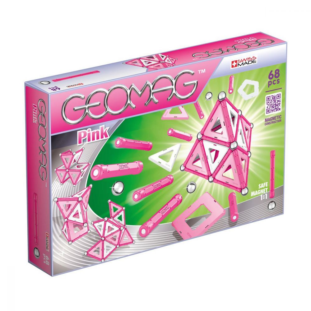 Joc de constructie magnetic Geomag Pink, 68 piese